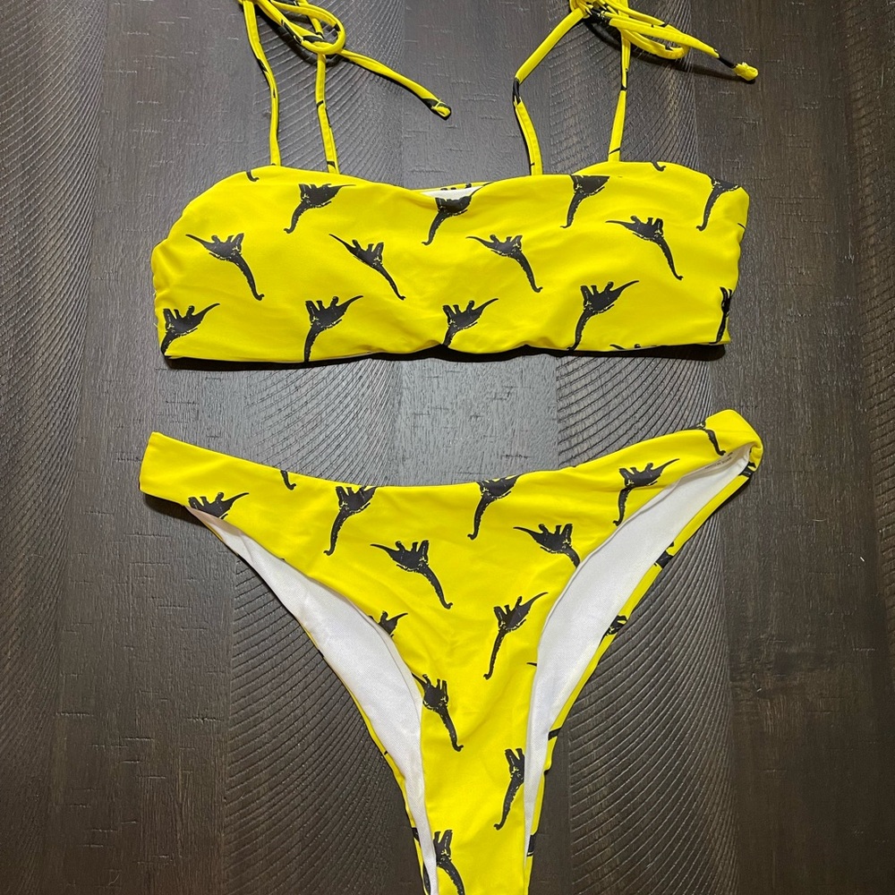 Women’s Yellow Swim Set with Black Print
